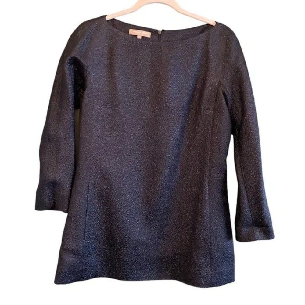 Michael Kors ITALY Metallic Black Silk Wool Pockets Tunic Top Sz 10 Quiet Luxury